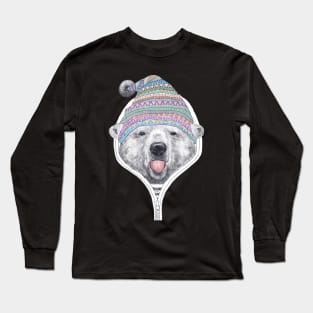 Winter bear on black Long Sleeve T-Shirt